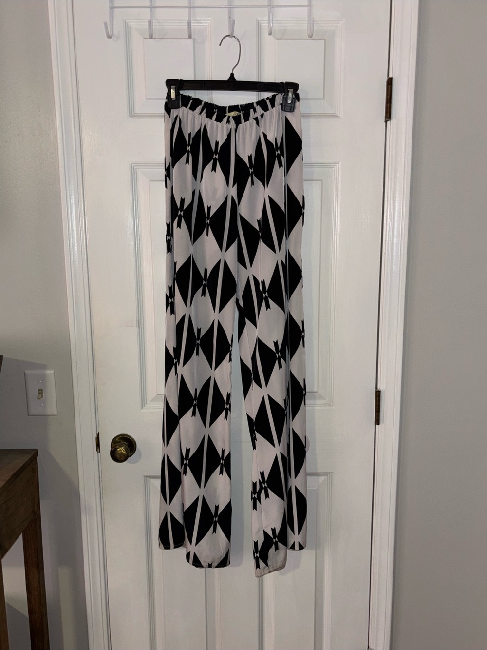 Wide Leg Geometric Print Pants - Black & White